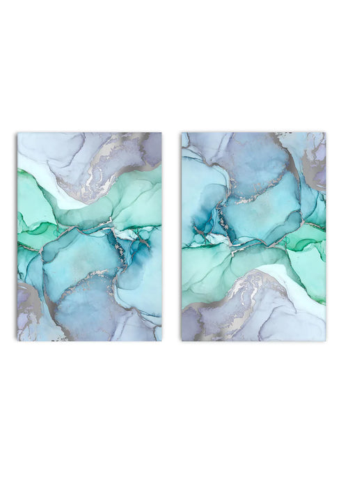 Acquerello Blu Argento Reale Set Di 2 Poster 50x70cm